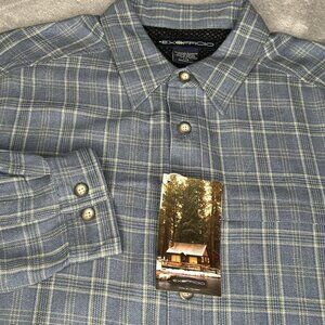 ExOfficio Wrinkle Release Tartan Shirt Mens Large Blue Plaid Button Up Travel
